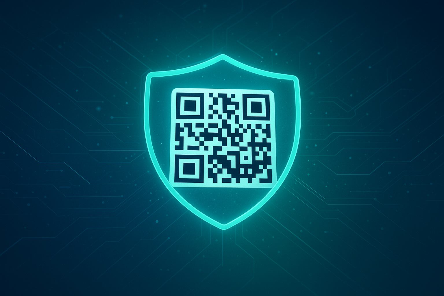 Ilustración abstracta de un código QR protegido por un escudo digital