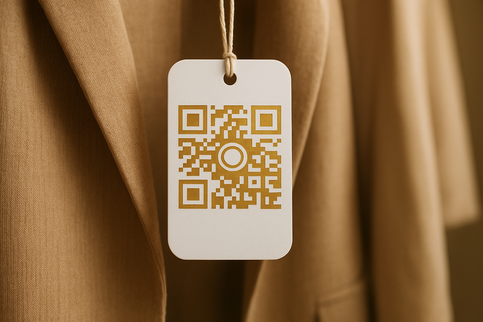 Código QR personalizado con colores y logo de una boutique en una etiqueta de producto